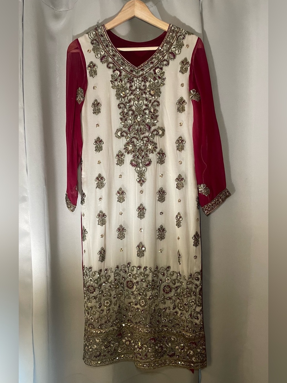 Pakistani Embellished Cream & Pink Women’s Formal Dress